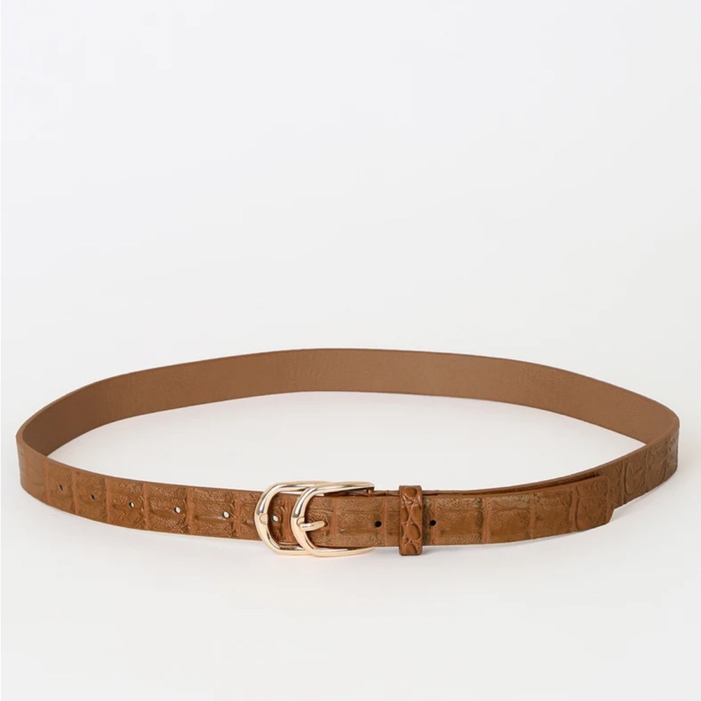 NWT Brown Faux Snakeskin Belt with Gold Double Buckle